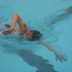 Cathy swimming at CSULB Reverse Triathlon