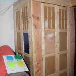TARDIS side panels and doors installed - with test panel for "windows"