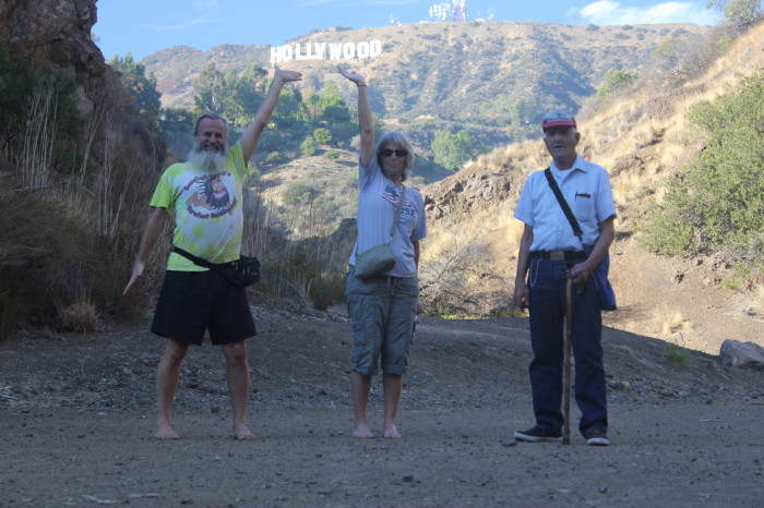 Ken Bob, Adreah, and Uncle Dave and the Hollywood sign